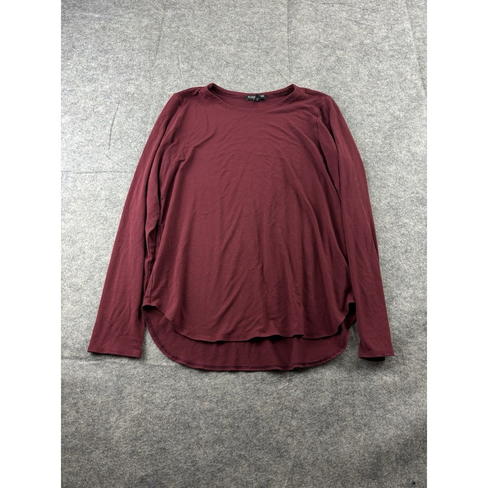 Eileen Fisher Women's PM Petite Red Jersey Stretch Long Sleeve Round Neck Shirt
